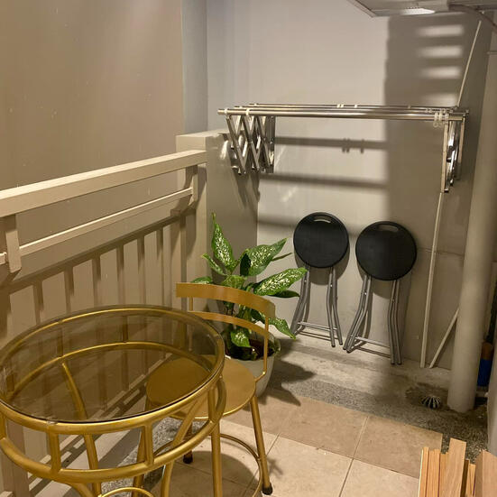 Provided Clothes hanging rack &amp; extra stools